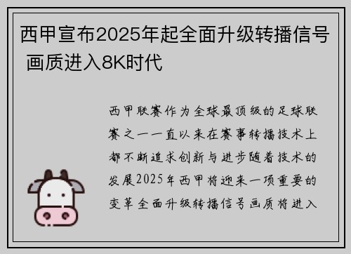 西甲宣布2025年起全面升级转播信号 画质进入8K时代